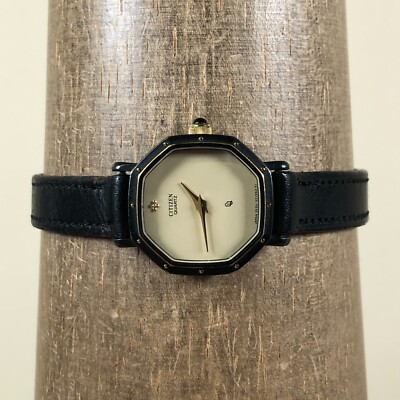 Citizen Women 3220-952189 Black Leather Octagon 21mm Quartz Analog