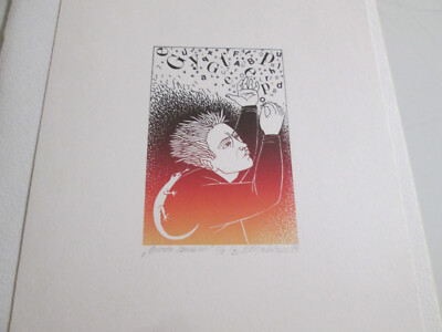 Lilija Dinere. Farbige Lithografie. Shaman Of The Letters. Signiert, nummeriert.