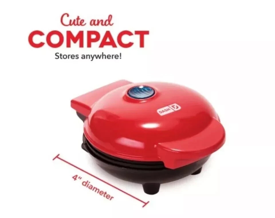 Red Nostalgia Mini 5" Non Stick Heart Waffle Maker Perfect for Single