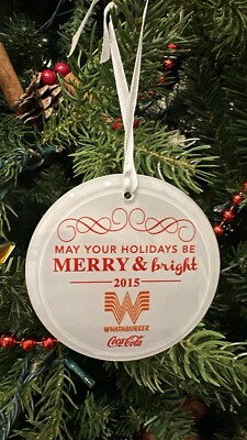 Whataburger 2015 Christmas Ornament Frosted Glass Round White Orange 