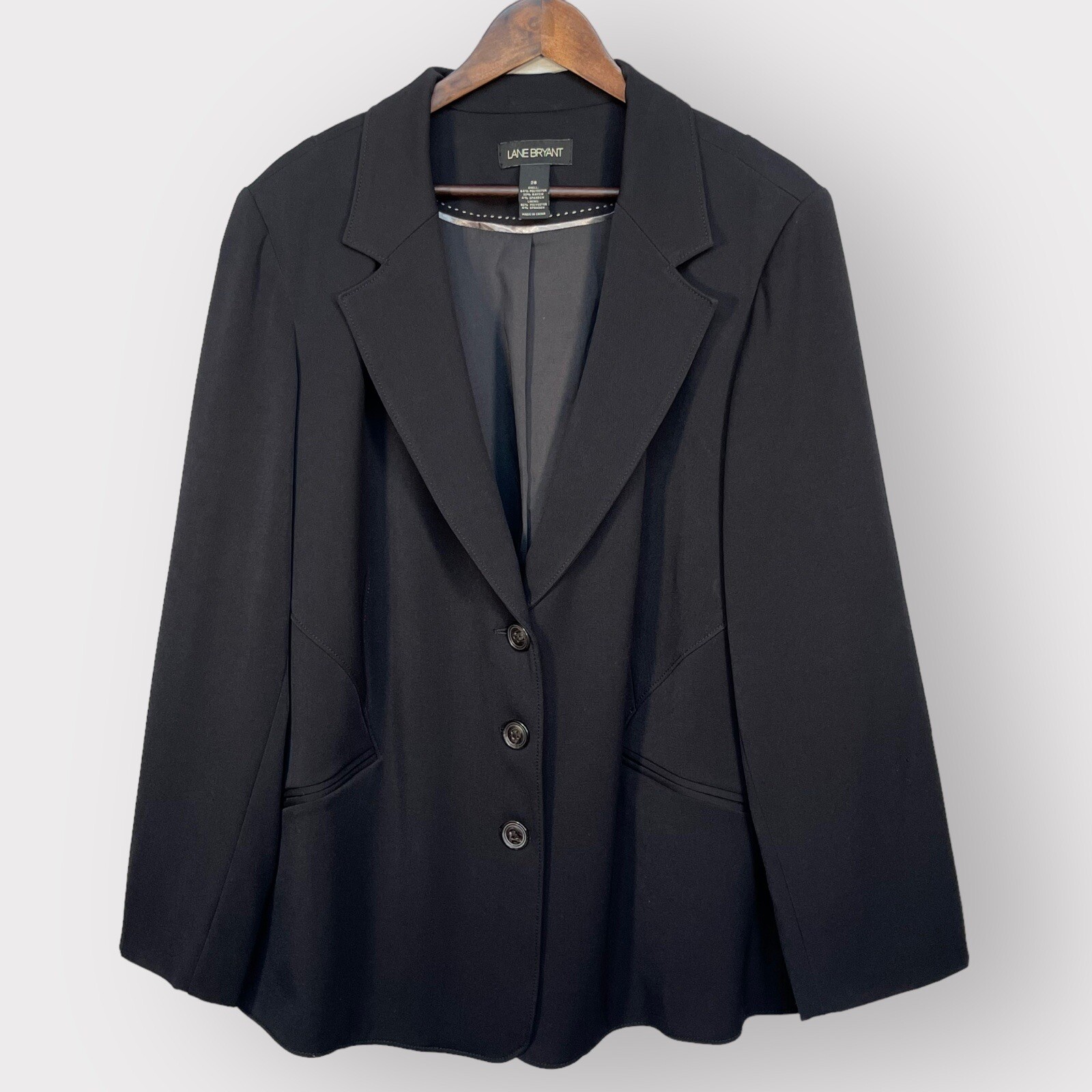 Lane Bryant 3-Button Blazer Women 28 Black Pockets Lined Padded Shoulder O87