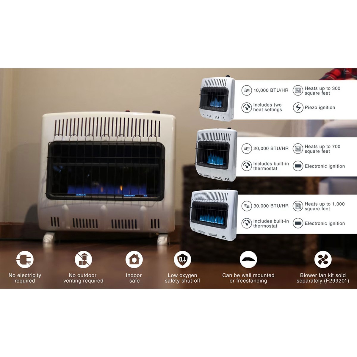 Mr Heater 30000 BTU Vent Free Blue Flame Propane Gas Wall or Floor Indoor  Heater 89301000780 | eBay