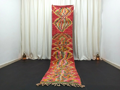 Tribal Handmade Boujad Moroccan Rug 2'2''x 9'8'' Berber Vintage Wool Red Green Rug