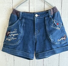 Mezzo Piano Shorts Size L/160cm Blue White Heart Embroidery Adjuster Kawaii