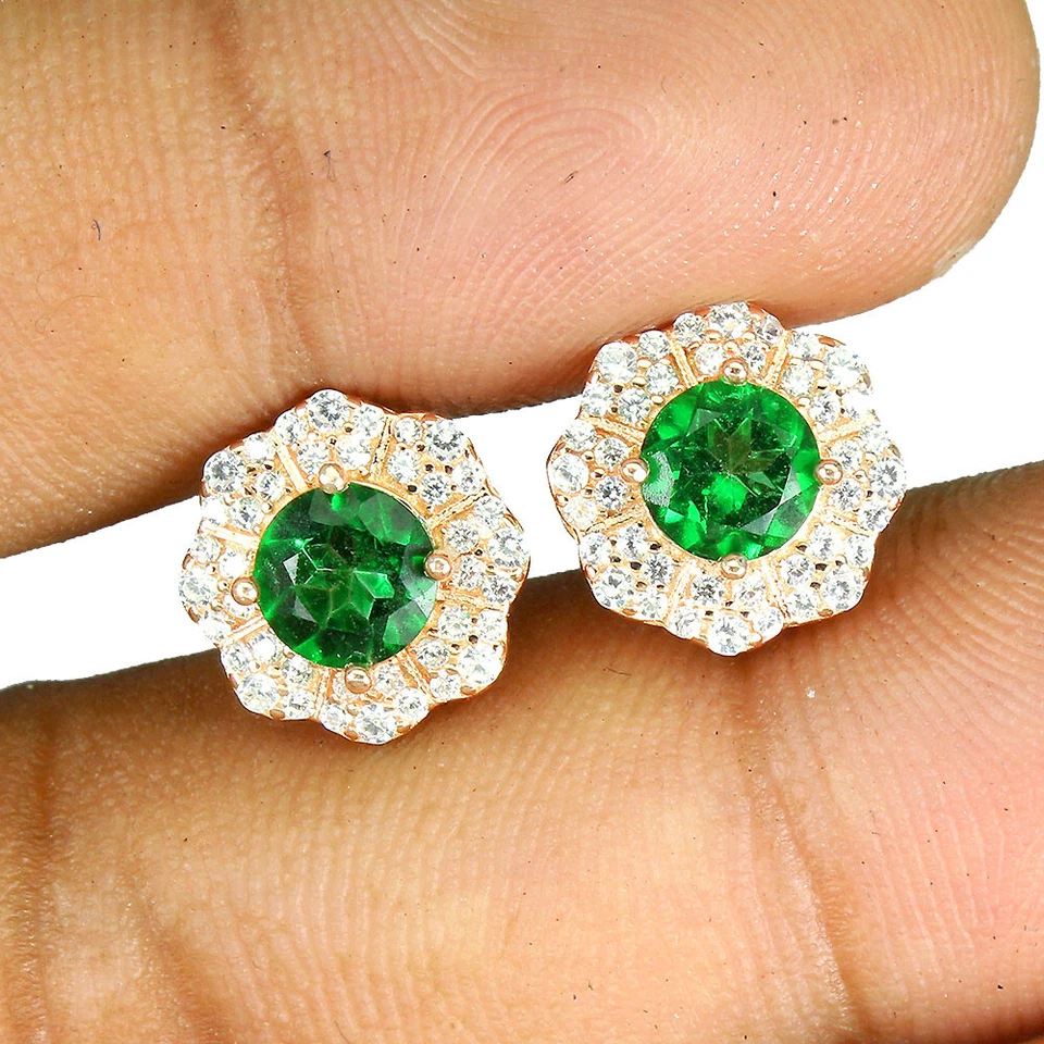 925 Sterling Silver Surface Coated Round  Topaz 6mm Simulated Cz  Earrings - Image 2 of 4