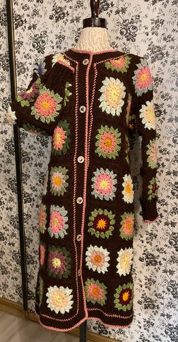 Handmade Crochet Cardigan Granny Square Sweater Steampunk Vintage Style New
