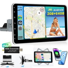 DAB+ 64GB Carplay Android 15 Autoradio 1 DIN GPS 10.1" Drehbarer Bildschirm Kam+
