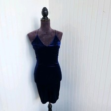 B Darlin Blue Velvet Fitted Boducon Lace Back Stretch Velvet Dress Size 1/2 JR