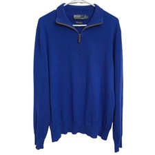 Polo Ralph Lauren Mens Royal Blue 100 Cashmere Quarter Zip Sweater Large - Read