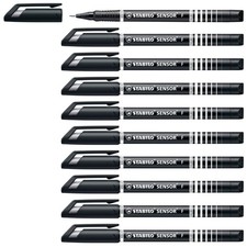 Stabilo Sensor Fineliner Pens Pack of 10 Black 0.3mm Comfortable Writing