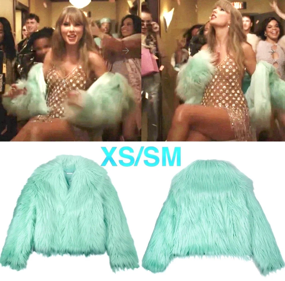 New In Hand Taylor Showgirl Green Faux Fur Jacket Coat Top YS YM Adult XS - Image 3 of 4