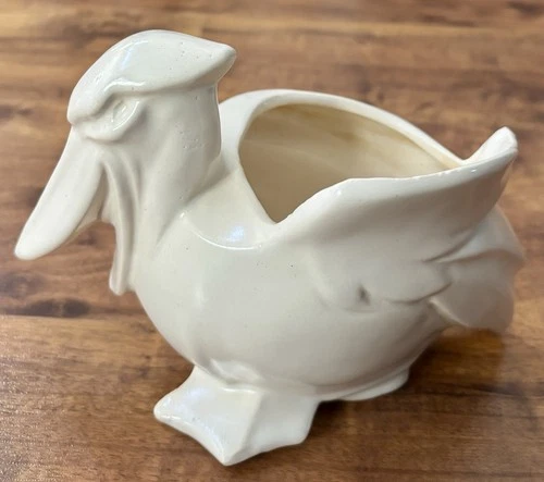 Vintage McCoy Pelican Planter Ivory White Art Pottery NM USA Marked 1940s
