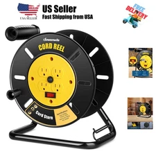 Extension Cord Storage Reel with 4-Grounded Outlets, Heavy Duty Open Cord Ree...