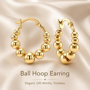 Authentic Charmsy Beaded 14K Gold Plated Chunky Post Hoop Earrings for Women Teen 18mm