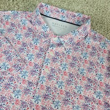 Maelreg Mens Large White Red Blue AOP 4th Of July Fireworks Performance Polo