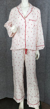 Victoria  s Secret Flannel Pajama 2 Piece Set Iconic Pink Skiers SMALL REGULAR