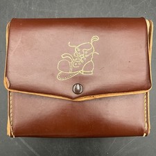 Brown Leather Travel Shoe Shine Kit With Very Nice Brushes Yellow Boot Emboss