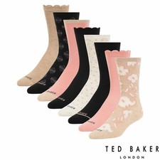Ted Baker Women's Crew Sock, 8 Pack in Black & Grey, Pink, Beige One Size UK 4-8