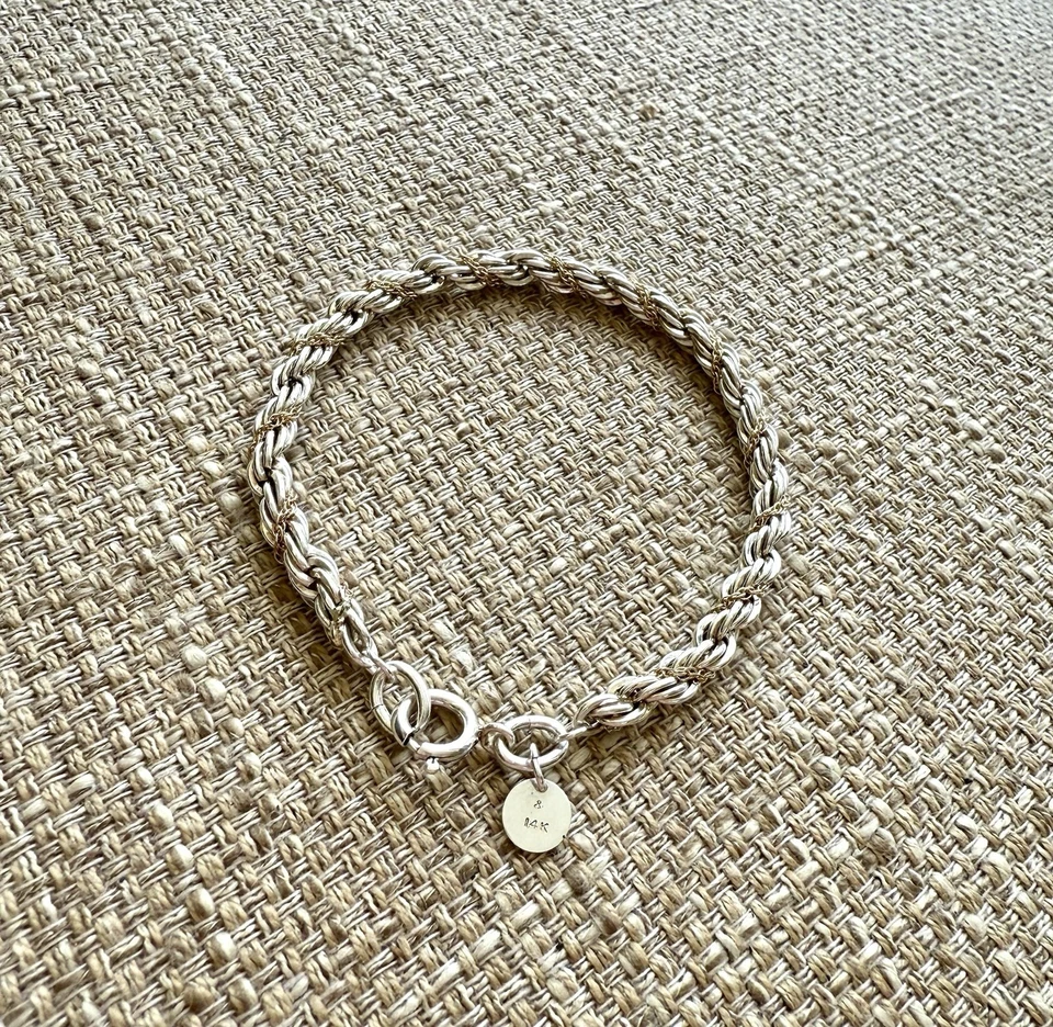 💫Tiffany & Co Sterling Silver & 14K Gold Rope Chain Bracelet 7.9 in💫 - Image 2 of 4