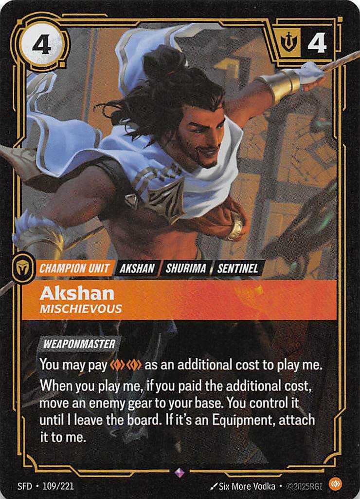 Akshan Mischievous Foil 109/221 Spiritforged Riftbound League of Legends