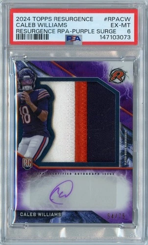 2024 Resurgence Caleb Williams PURPLE SURGE Rookie RC Patch Auto #'D 54/75 PSA 6