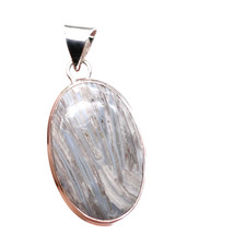 Blue Lace Agate Gemstone Ethnic Handmade Silver Plated Pendant 2" Z 174