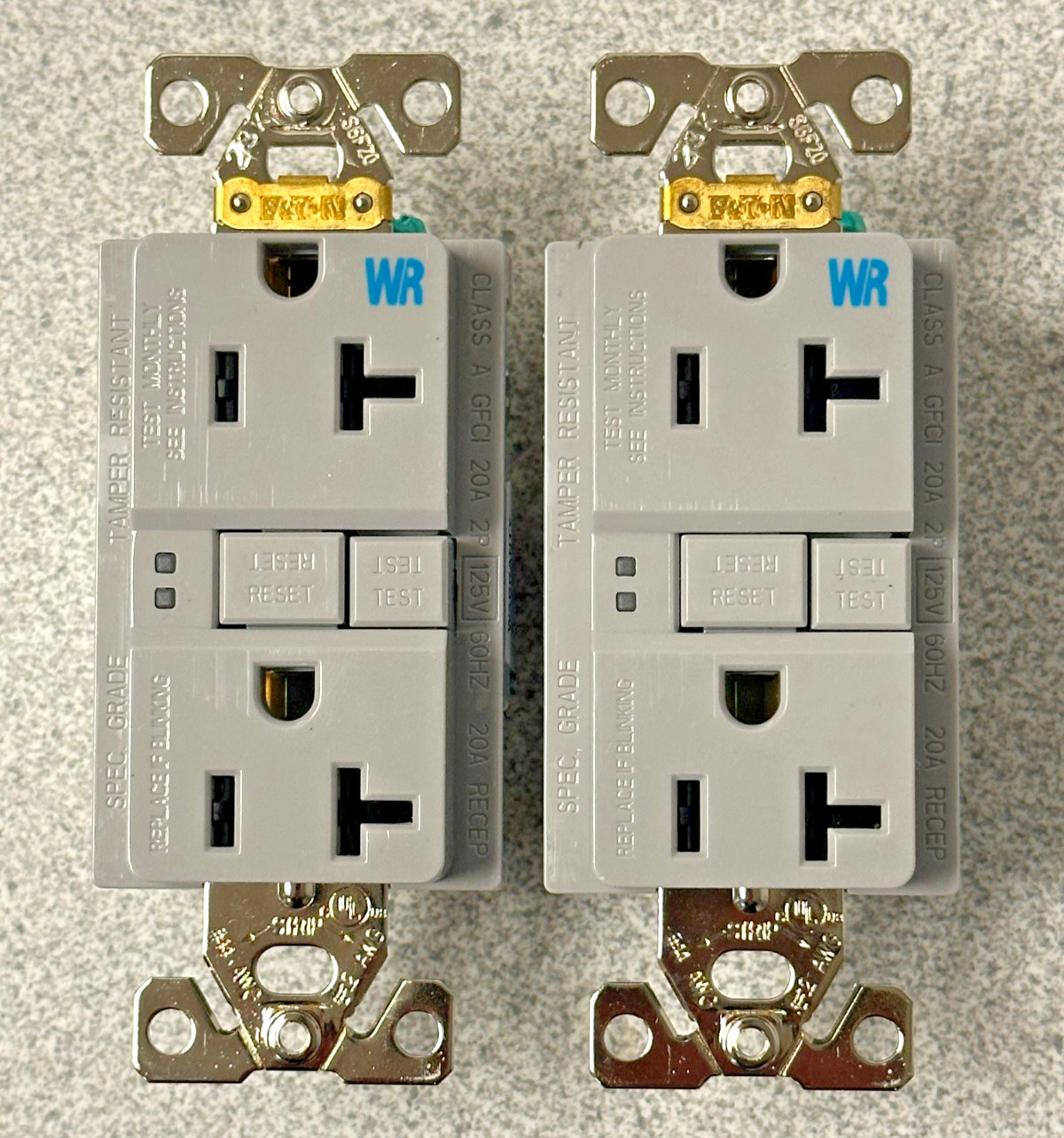 NEW LOT OF 2 Eaton 20A Gray GFCI Self-Test Receptacles Duplex Weather Resistant