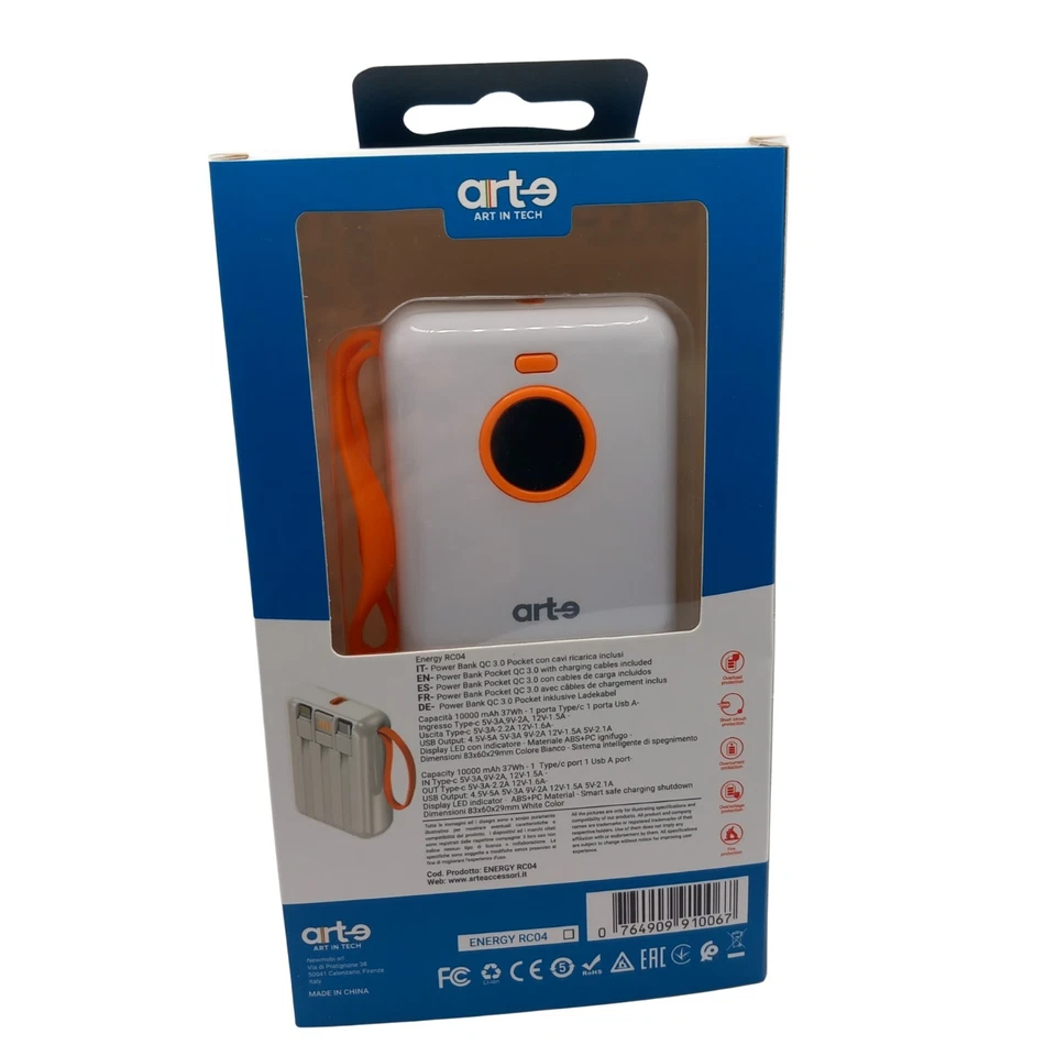 Power bank 10000mAh con cavi Inclusi Type-C USB-A ricarica rapida display LCD - Immagine 4 di 4