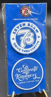7 BREW LIMITED EDITION CAR CUP HOLDER COASTERS - Blue Rubber Cultivate Kindness