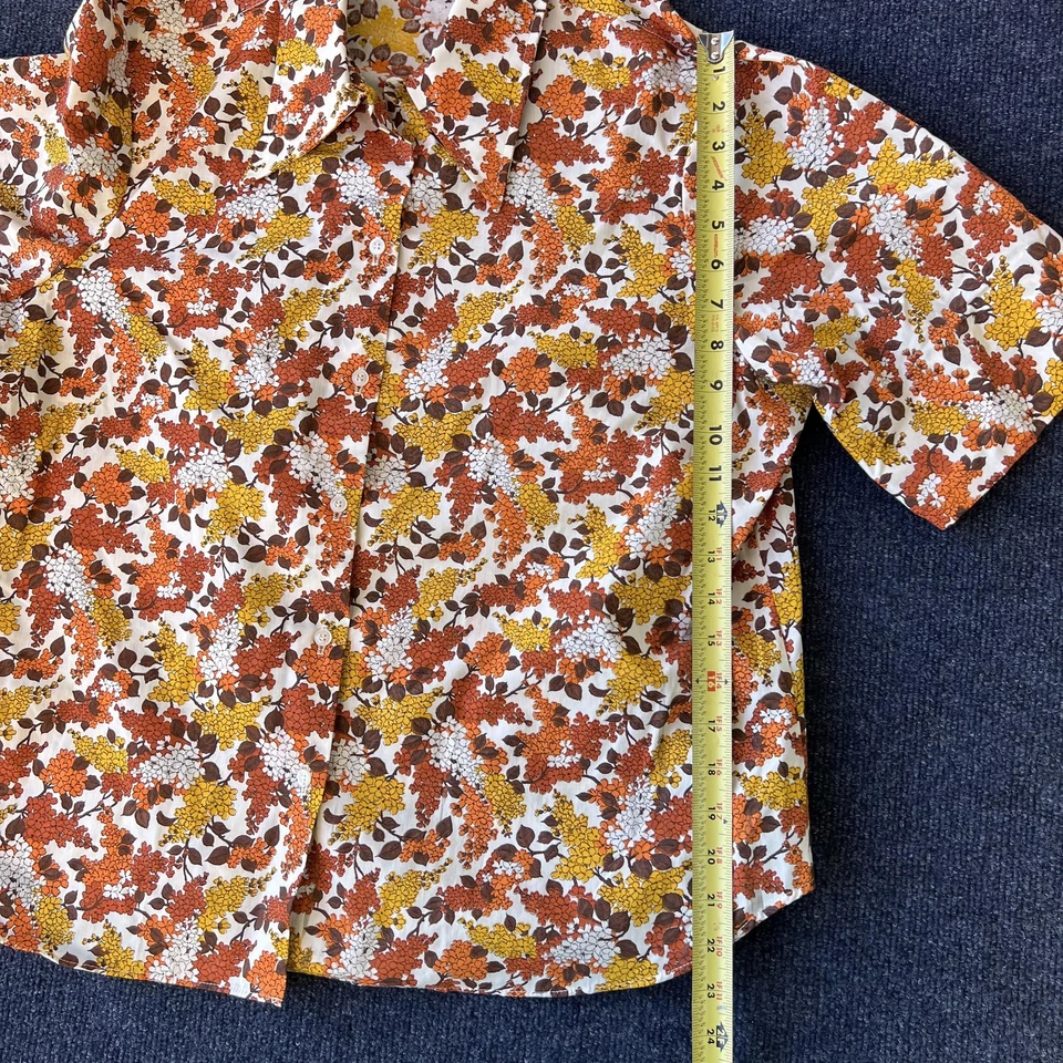 Camisa Floral Vintage Años 70 Para Hombre Extra Grande Naranja Marrón Manga Corta Botón Discoteca Foto 4 de 4