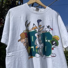 Vtg Six Flags T-Shirt Amusement Park Looney Tunes Characters 1996 Sz L /XL