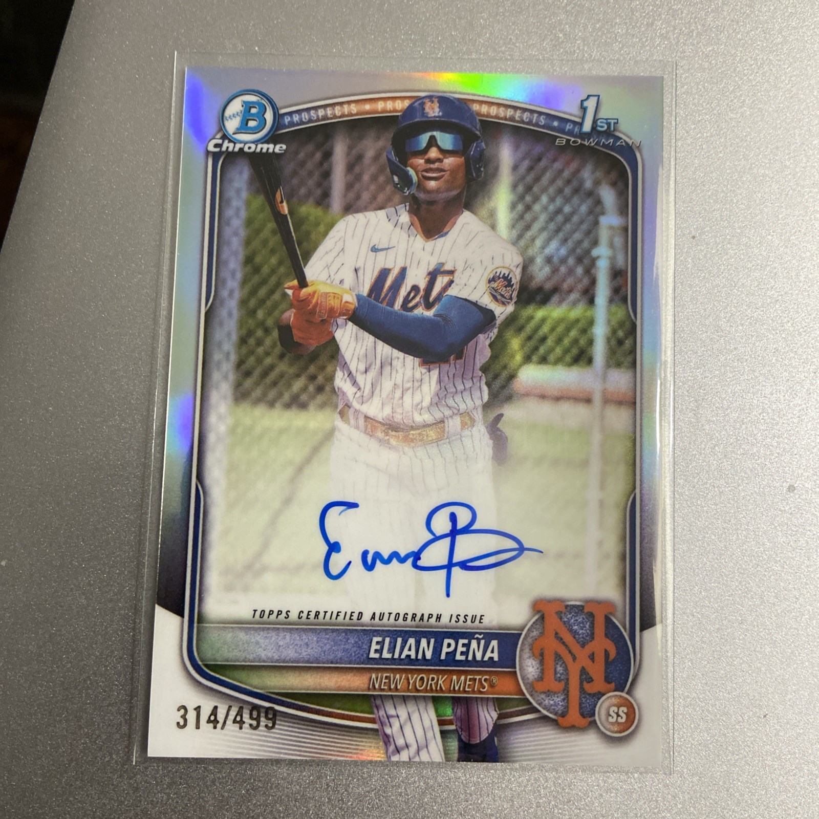 2025 Bowman Chrome Elian Pena 1st Bowman Refractor Auto /499 Mets