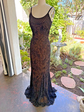 Black Beaded Classic Silk Elegant Evening Gown Early 2000's Y2K Vintage Sm Sz 4