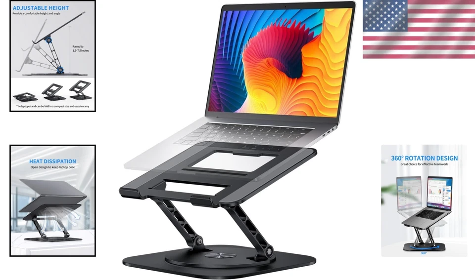 Ergonomic Adjustable Laptop Stand with 360° Rotating Base - Fits Up to 16 Inches - Image 2 of 4