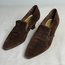 VTG Brown Suede Heeled Loafers Victorian Revival 90s Renaissance Faire Witchy 9M