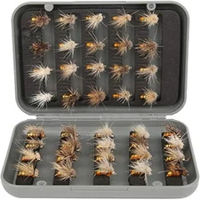 40PCS Fly Fishing Flies Kit Dry Wet Nymph Trout Bass Salmon Lures with Box