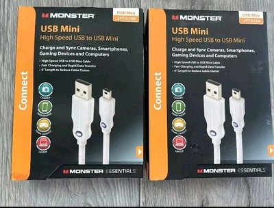 2 X Monster Essentials High Performance Mini USB Ca  High Speed A-Male to Mini-B