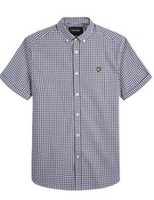 Image of Lyle & Scott Mens Short Sleeve Navy Blue Gingham Shirt Size L - BNWT