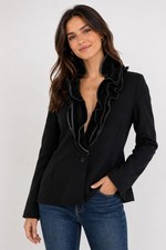Black Label by Chico  s Black Ruffle Trim Single Button Blazer Jacket Size 2 M/L
