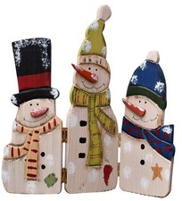 Christmas Snowman Table Decor Wooden Folding Triple Fireplace Screen Wood