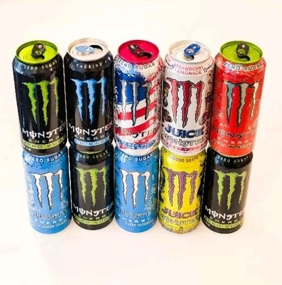 Lot 10 USA MONSTER ENERGY EMPTY Grape Ultra Lemonade Red White Blue Razz Zero NY