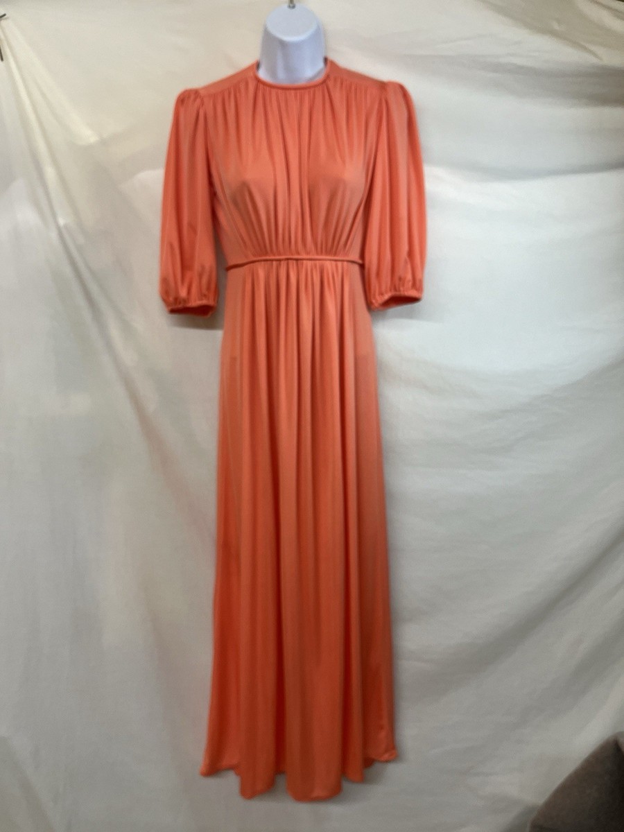 Vintage 70s Dress S Orange Maxi Long Peasant Prairie Gypsy Boho Mod Cottage  MCM