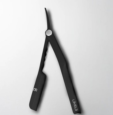 LEVEL3 Folding Straight Razor, Black, Stainless Steel Blade, Men's Face