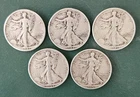 Walking Liberty Half Dollar lot of 5 coins 1941, 1942, 1943, 1944, 1945