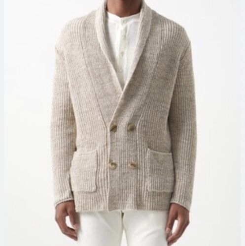 Thom Sweeney Cardigan Double Breasted Shawl 100% Linen (S) Oatmeal BNWT RRP £495 - Picture 1 of 12