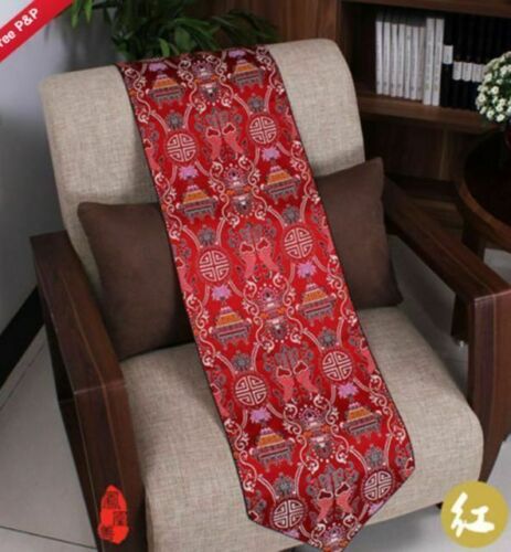 New Chinese Handmade Vintage Black&Red Silk Table Runner &Bed Flag - Picture 4 of 5