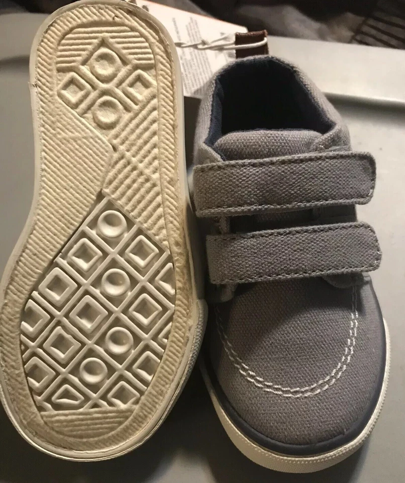 ZAPATOS TENIS GYMBOREE NIÑOS LONA GRIS Azul y Marrón Acentos FÁCIL CIERRE Talla 6 Foto 4 de 4