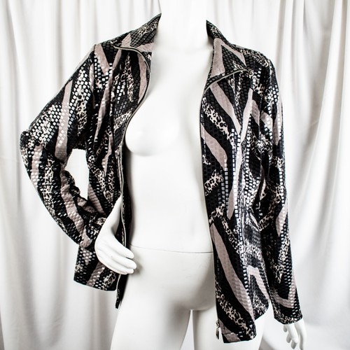 Misook New Black Gray Leoperd Pattern Paillette Women Formal Jacket Coat Size L - Picture 5 of 12