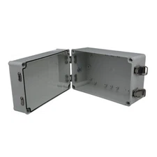 BUD 10x6x5" Fiberglass Hinged Latching Enclosure, Grey Box, Outdoor NEMA 4X IP67