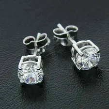 1Ct Round VVS1/D Lab Created Diamond Solitaire Stud Earrings 14k White Gold Over